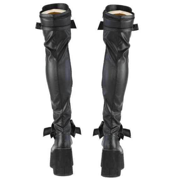 Stretch Black Matte Platform Thigh Boots Goth Punk Rock Rave Kera 303 - Picture 4 of 12